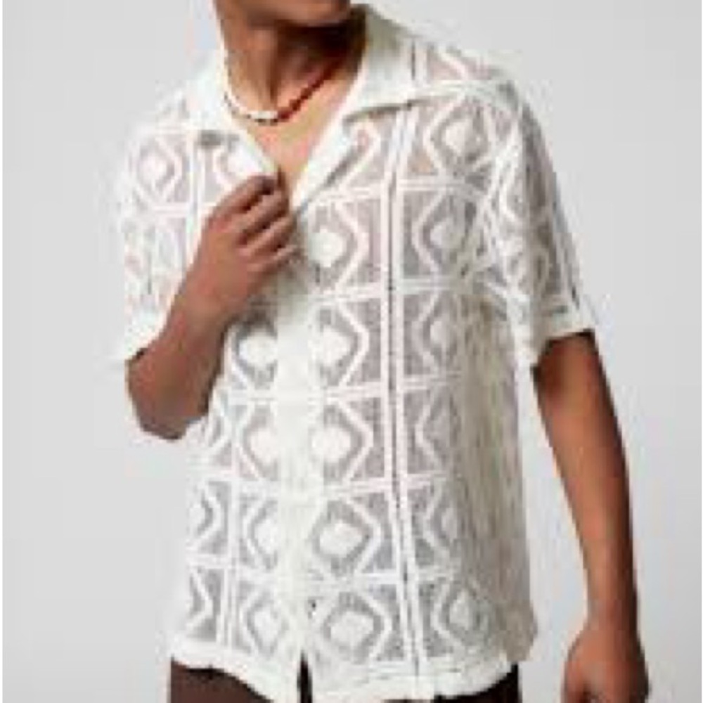 Bdg White Patterned Button Down Shirt - image 1